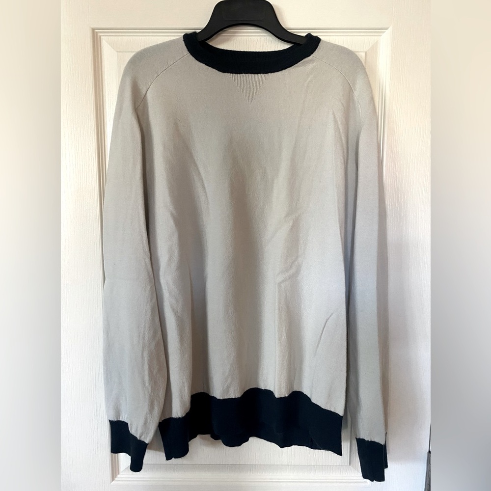Good Man Brand Off White Navy Blue Wool Blend Sweater